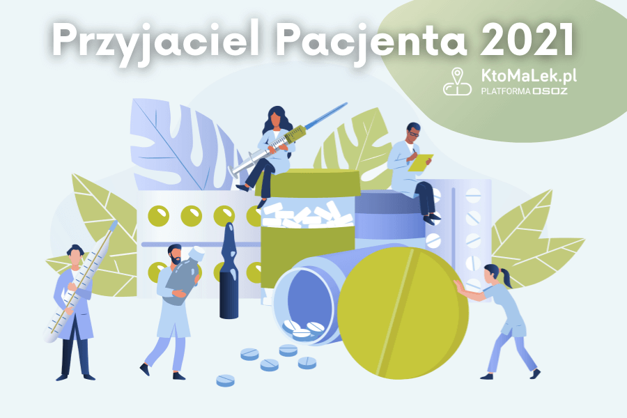 Grafika KtoMaLek.pl dotycząca tytułu Przyjaciela Pacjenta 2021.